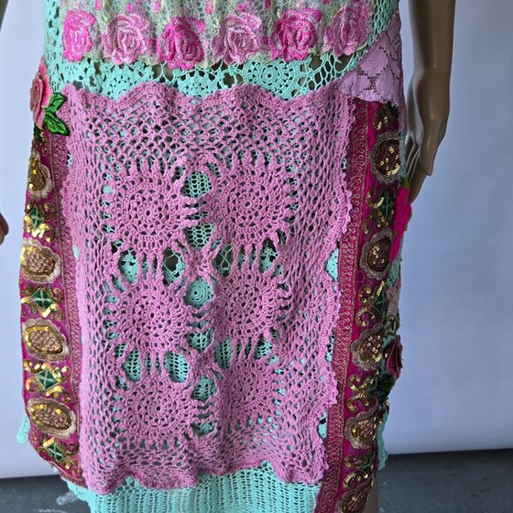 Mint Green Crochet & Embroidered Skirt | Roselani Jasmin | Size Medium - Picture 4 of 11